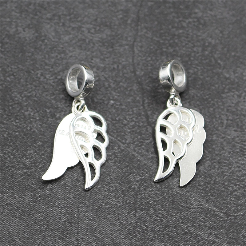 100% 925 Sterling Silver Guardian Angel Wings Charms 8x19mm S925 Necklace Pendants Materials DIY Birthday Jewelry Making Charm