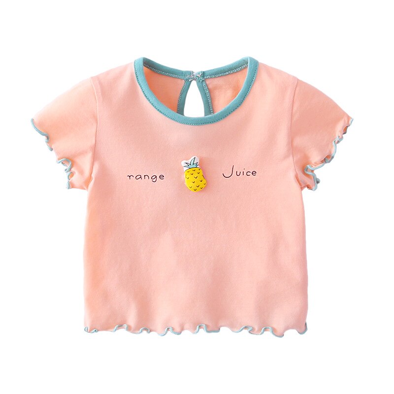 Ropa de verano para bebé, camisetas de manga corta para niña, camisetas de algodón con dibujos animados de fresa y piña