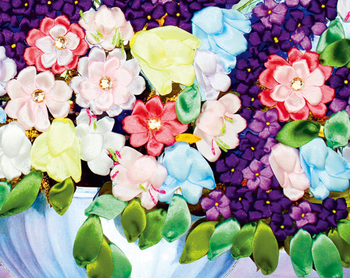Purple lavender vase cross stitch kit needlework 3D DIY diamond Ribbon embroidery painting craft wall sticker home decorate