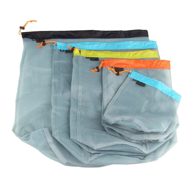 1Pc Mesh Storage Bag Fishing Net Outdoor Ultralight Laundry Storage Transparent Bag Drawstring Hiking Camping Sports Bags Covers