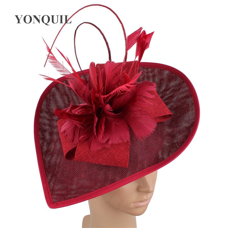 Chapeau de mariage de mariée rose vif chapeaux Banquet fascinators chapeau mariée mariage plume fleur coiffe de mariage cerceaux femmes chapeau: marron
