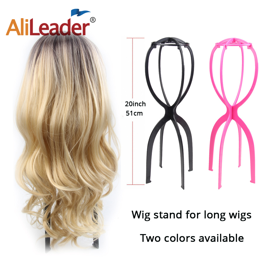 Høj pink sort paryk styling stativ plast paryk holder stand bærbar foldning til styling tørre display til kvinder 51cm