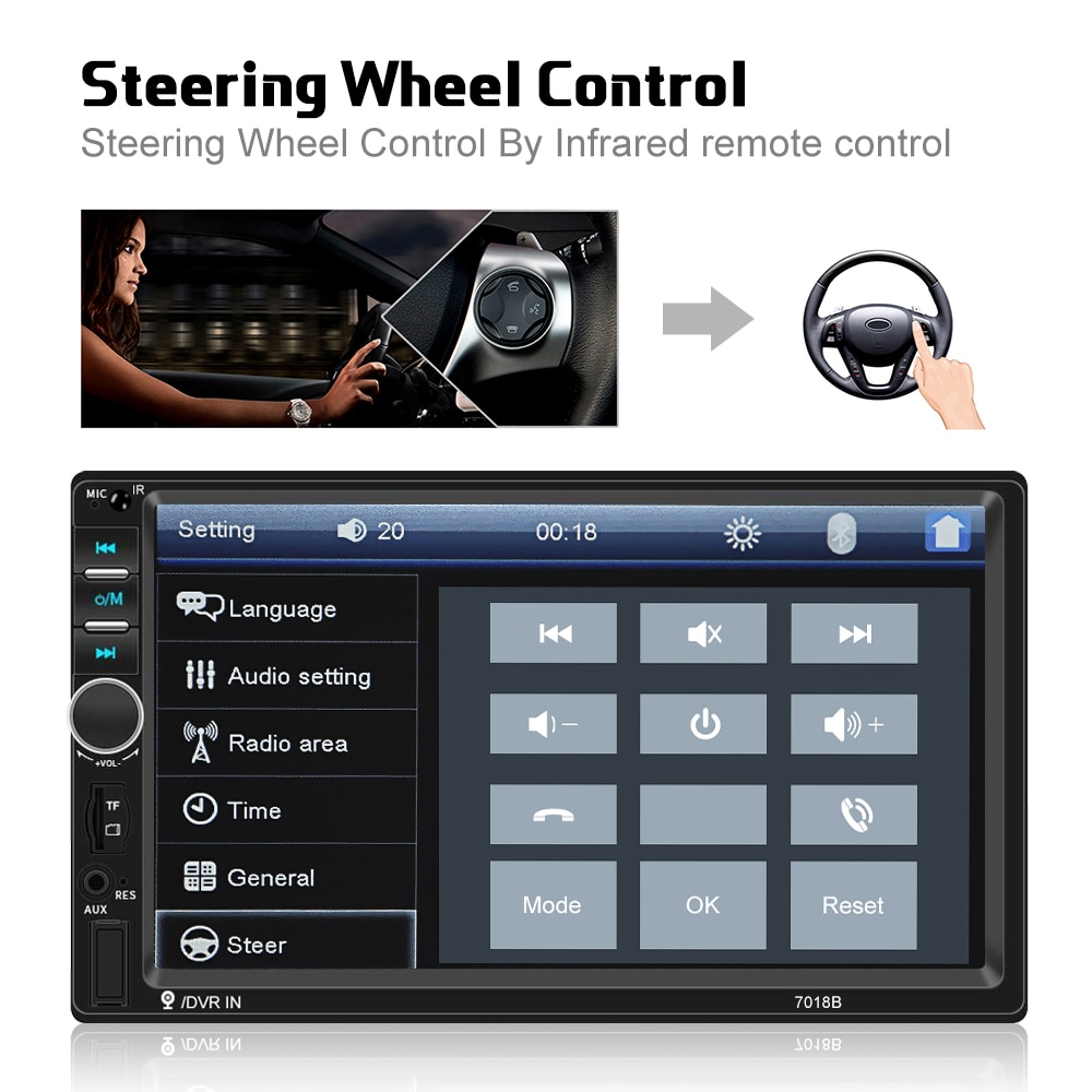 Podofo Autoradio 2 Din Car Radio 7&quot; HD Touch Screen Audio Stereo 7018B/7023B Video MP5 Multimedia Player For Nissan Toyota Kia
