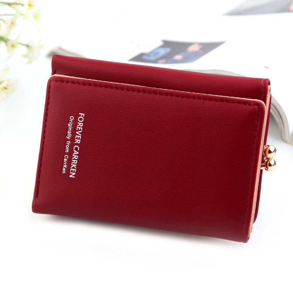 Cute Wallets Leather Women Wallets Short Wallet Student Coin Purse Card Holder Ladies Clutch Bag Small Deer Female Purse: B-red