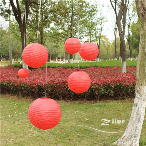 7pcs/set Chinese Red paper lanterns Mixed Sizes (10cm-40cm) Round paper lantern festival Chinese Year home decor: Default Title
