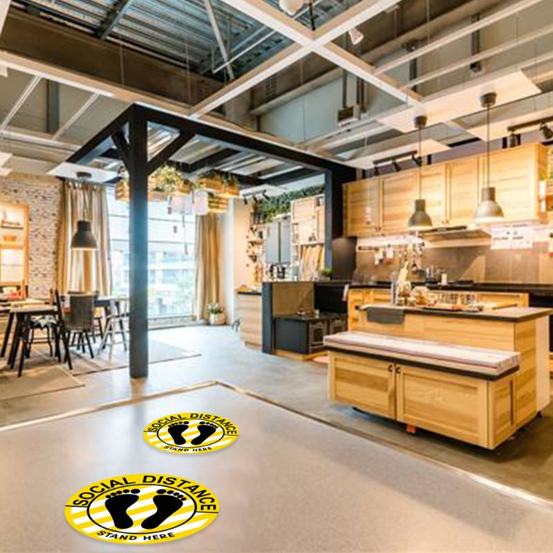 5Pcs Self Adhesive Social Distancing Floor Decals Anti-slip Ground Health Safety Sign Direction Marking Waterproof PVC Stickers