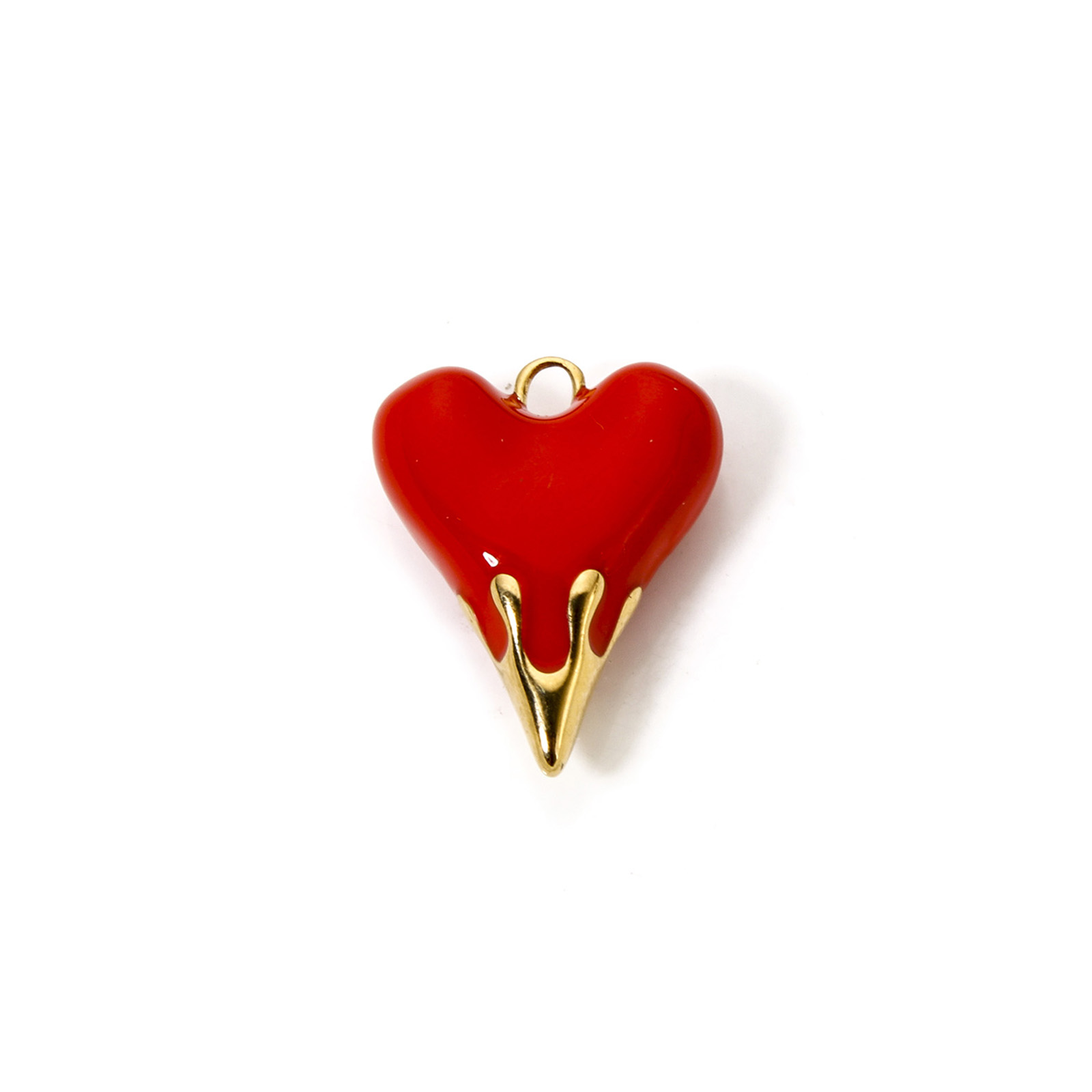 1 pieza de dijes de acero inoxidable 304, colgantes de corazón rojo chapados en oro de 14 quilates, colgantes de corazón Ex Voto para hacer joyería DIY, accesorios para collares: Rodio plateado