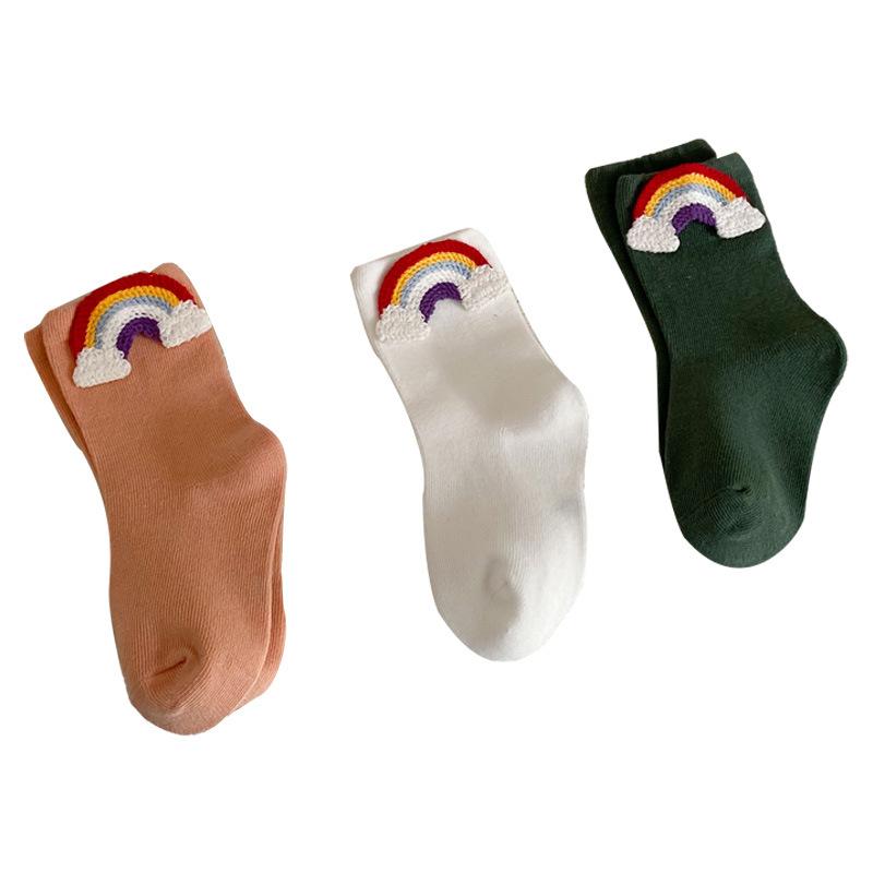 3 Pairs Kinderen Sokken Zachte Katoenen Lente Herfst Koreaanse Cartoon Schattige Konijn Regenboog Kawaii Meisje Sokken 1-8Y