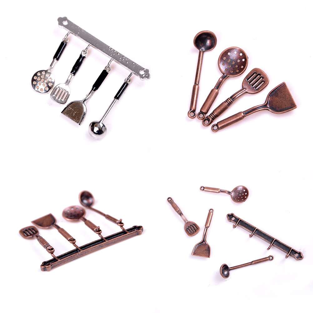 5 Stk/set 1:12 Poppenhuis Miniatuur Metalen Keukengerei Brons Poppenhuis Model Cook Set Klassieke Keuken Levert Onderdelen Speelgoed Hobby