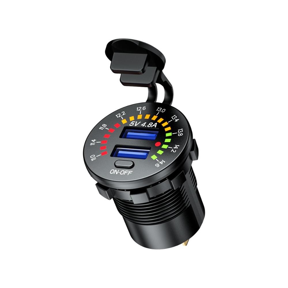 12V Schnell Ladung 3,0 USB 18W Typ C PD Auto Ladegerät Wasserdichte Steckdose Schnelle Ladung mit LED Voltmeter an aus Schalter