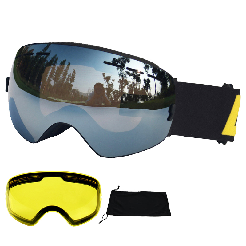 LOCLE Antibeschlag-Skibrille, UV400, Skibrille, doppellagig, zum Skifahren, Snowboarden, Schneebrille, Skibrille mit einer aufhellenden Linse: Blau