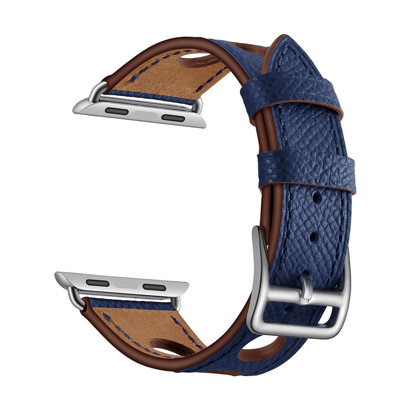 Pulsera de cuero con agujero hueco a la para Apple Watch, correa de 38 40 41mm 42 44 45mm, correa de reloj iWatch Series 3 4 5 6 7 SE: Blue White / 12 mm