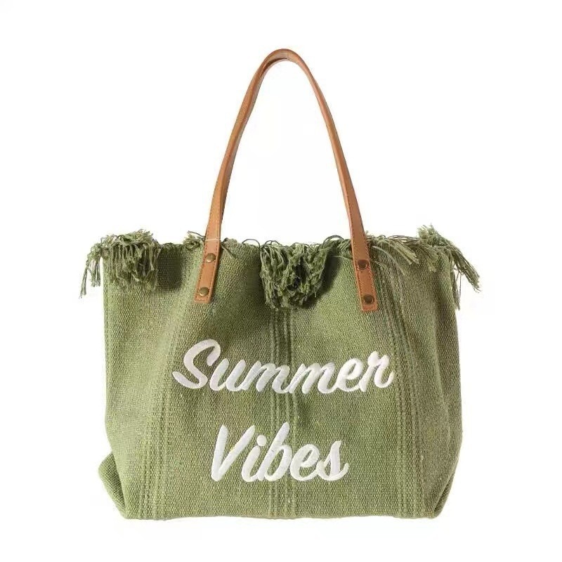 Sac de plage, fourre-tout de voyage, sac à pompon Simple à la , sac à bandoulière de grande capacité