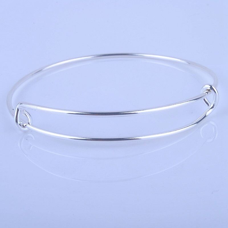 100pcs Metals Gold color Silver color DIY Bangle for Beads or Charms Adjustable Expandable Wire Bracelets Bangles: silver plated 2