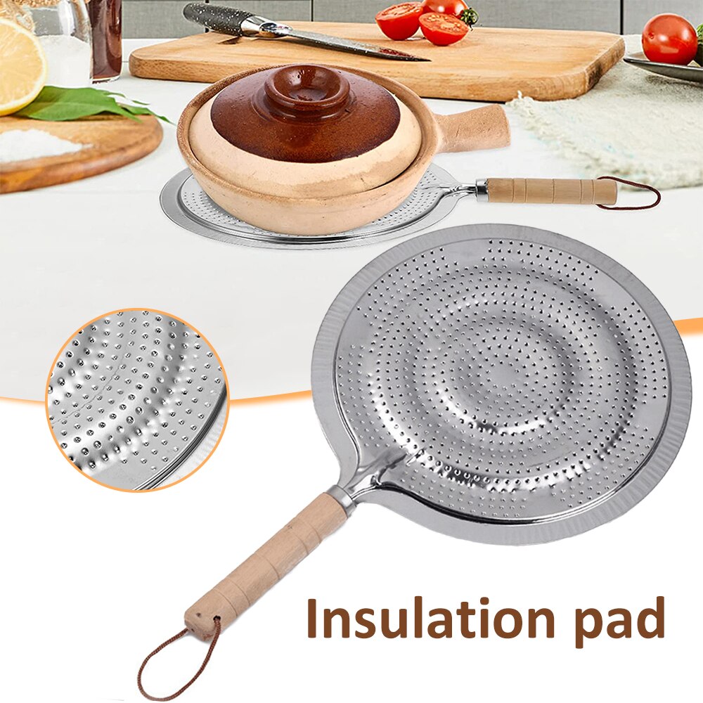 Induction Hob Converter Cooking Plate Iron Heating Diffusion Plate with Wooden Handle Coffee Milk Cookware Stove Heat Diffuser