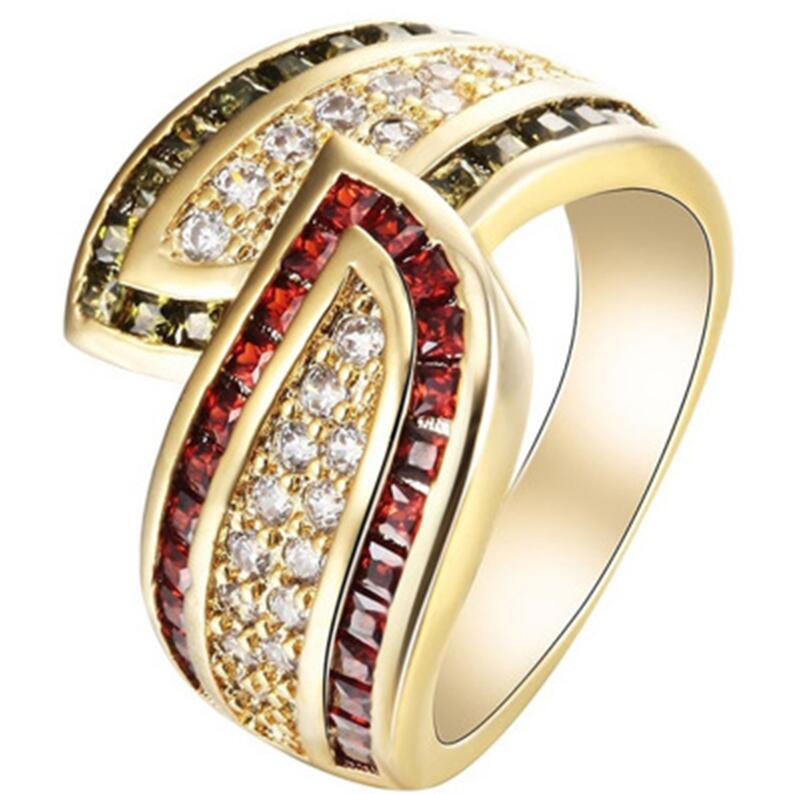 Luxury Gold Color Staggered Micro Pave CZ Stone Ring For Women Men Red Rhinestone Wedding Ring Good Jewellery Z5M343: 6