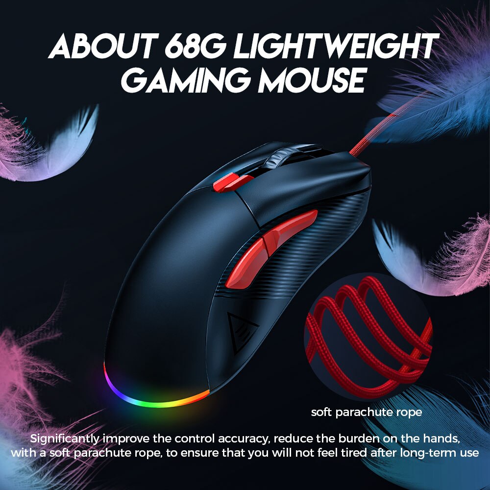 EKSA – souris de jeu EM500 RGB, 12400 DPI, 1000Hz, légère, filaire, USB, 8 boutons programmables, pour ordinateur PC et portable