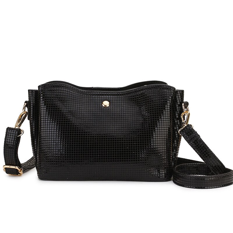 Bolsa transversal dourada para mulheres, bolsa pequena de ombro, couro pu, dourada, prateada, 2020 saco do saco: black