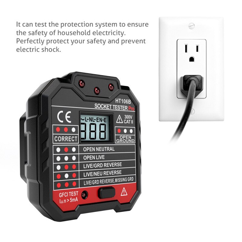 Socket Tester Digital Display Electric Fault Checker Voltage Outlet Tester Circuit Line Wall Plug Finder Circuit Breaker Finder