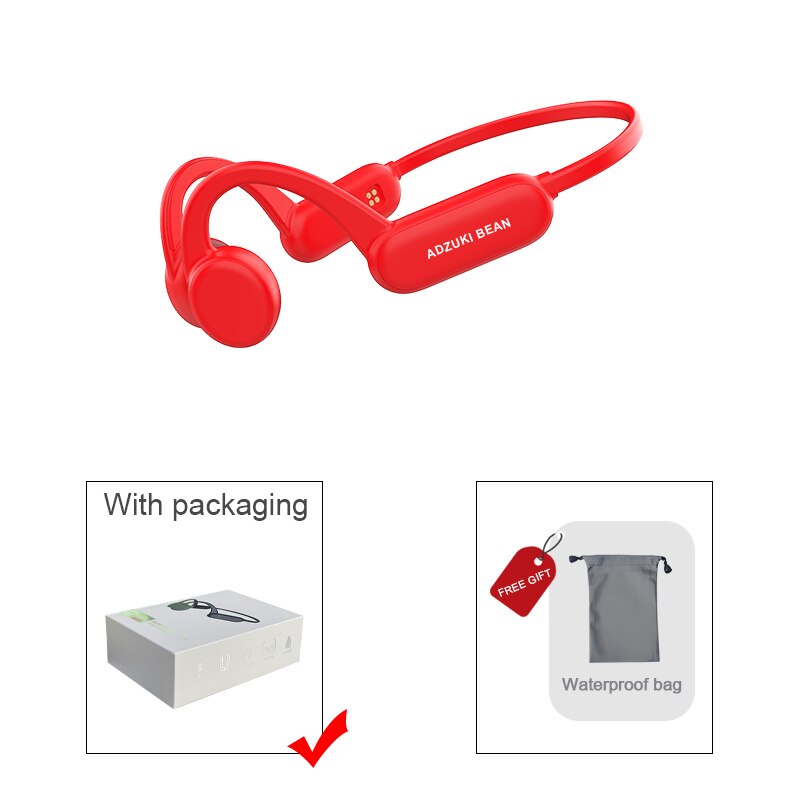 Écouteurs sans fil Bluetooth à Conduction osseuse, casque d&#39;écoute étanche avec Microphone, mémoire de 8 go, natation, Sport, musique, TWS, IPX8: red