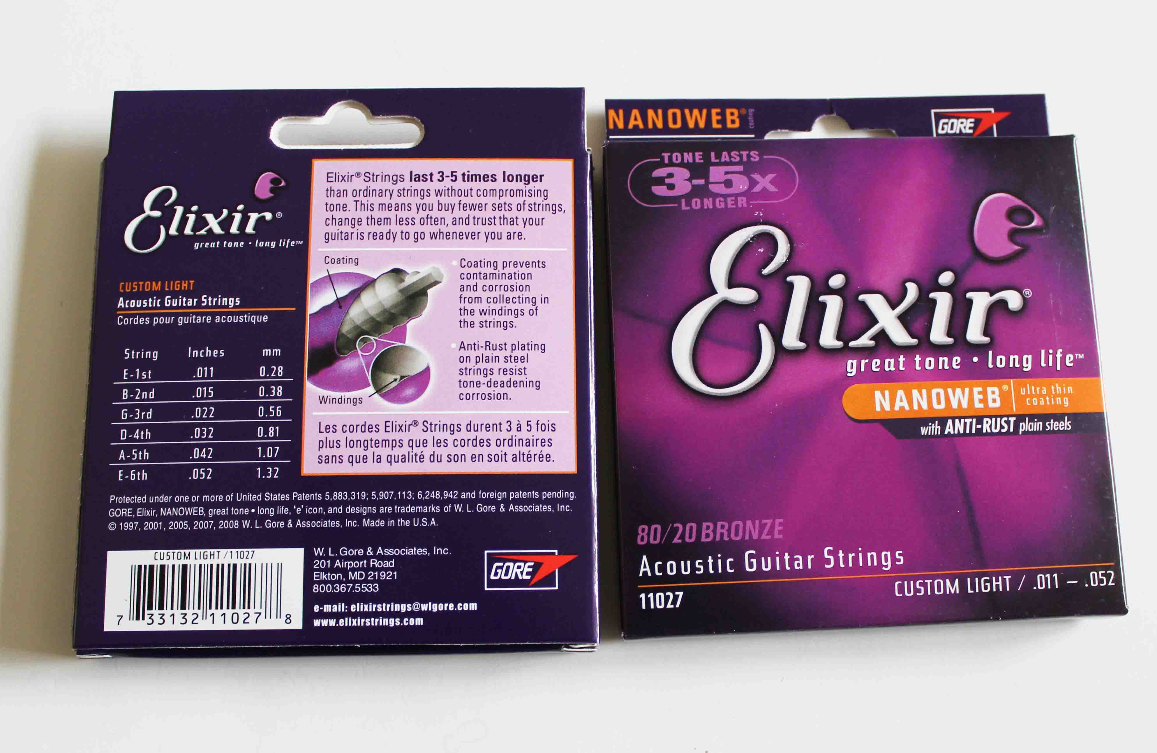 Nanoweb extra light Elixs 11027/11002/11052 cuerdas de guitarra acústica recubrimiento ultra delgado con aceros lisos antioxidantes 80/20 bronce