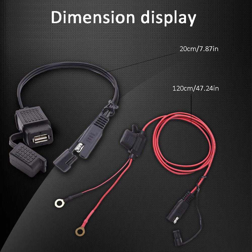 12-24V Waterproof Motorcycle SAE to USB Phone GPS MP4 Charger Cable Adapter Motorbike Inline Fuse Power Supply Accessories