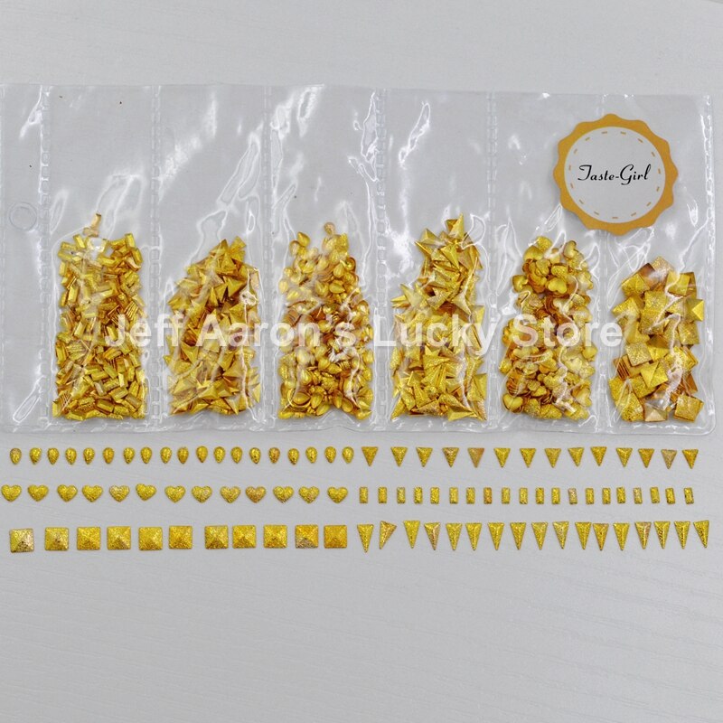 Gemengde stlye gold frosted metalen 3D nail art decoraties studs steentjes Retro nagels accessoires levert tool