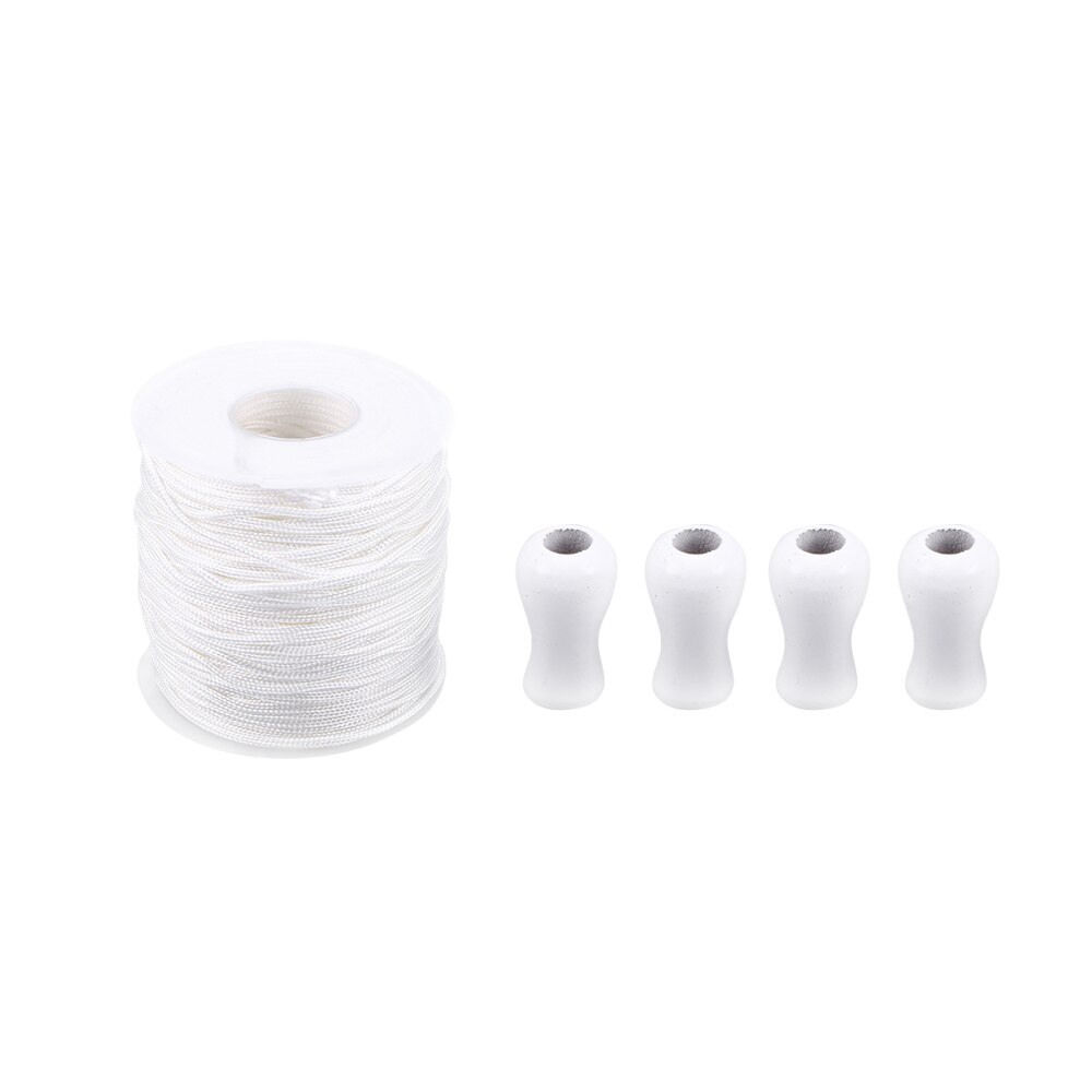 50M White Braided Lift Shade Cord Polyester Rope with 4 White Wood Pendant for Aluminum Blind Shade