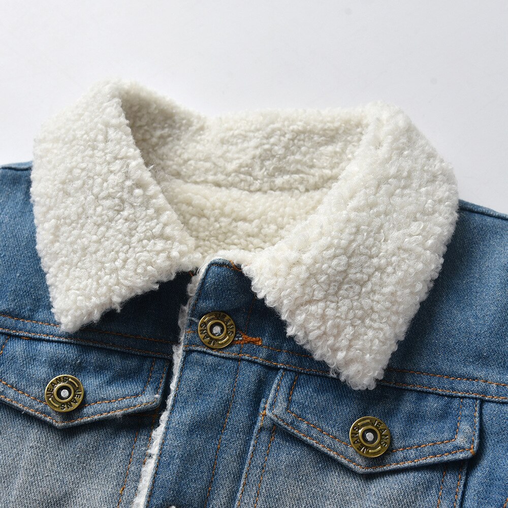 Winter Baby Jongens Dikke Warme Denim Jas Jassen Kraag Fleece Voering Kinderen Bovenkleding Jean Tops Kinderkleding