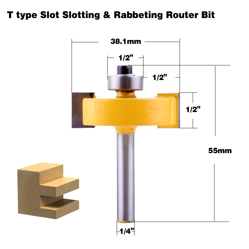 1 st 1/4 "Schacht T type lagers hout frees Industriële Grade Rabbeting Bit houtbewerking tool frezen voor hout: 10NO