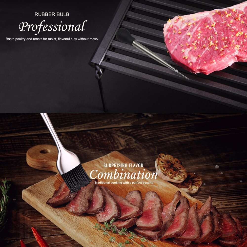 Kaycrown kalkonbaster i rostfritt stål med bbq/grilltråcklingsborste, fda gummilampa inklusive smaknål