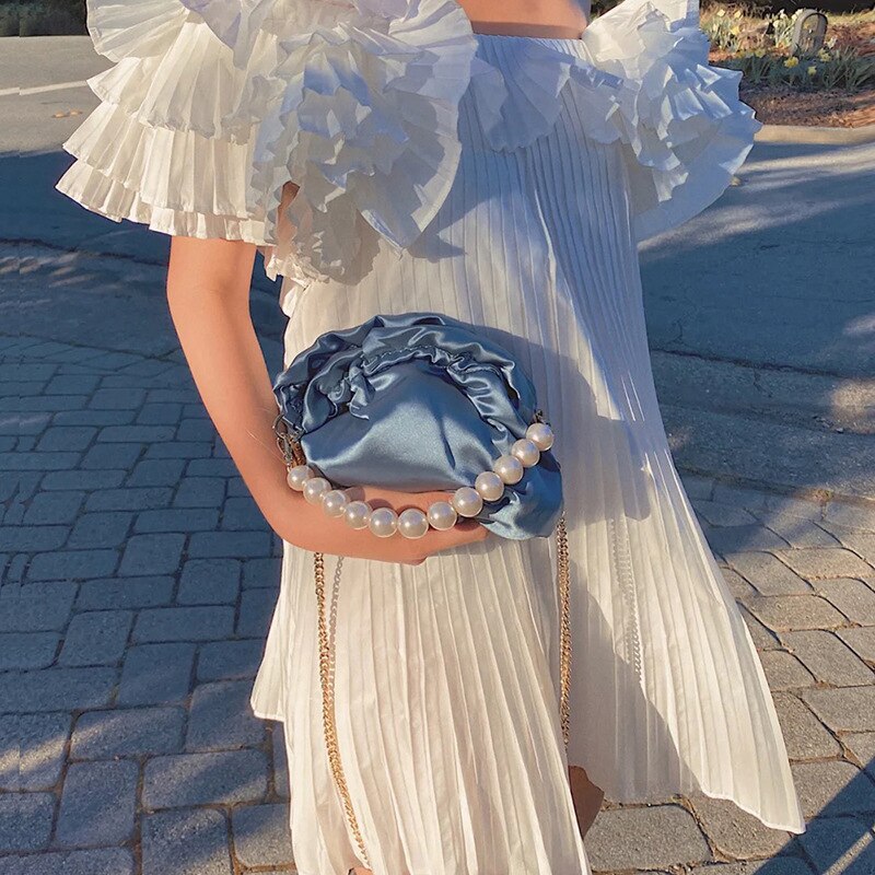 Schoudertas dames eenvoudige parel dumplings pakket dames persoonlijkheid satijn capaciteit handtassen tassen