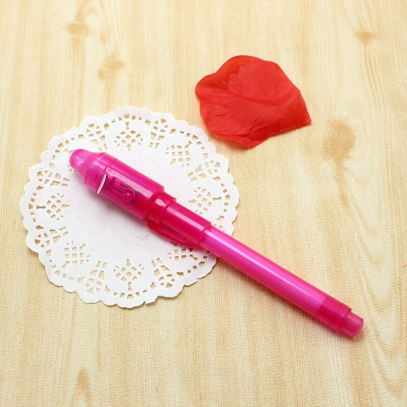 Big Head Luminous Light Pen Magic Purple 2 In 1 UV Black Light Combo Drawing Invisible Ink Pen Learning Education Toys For Child: rose red