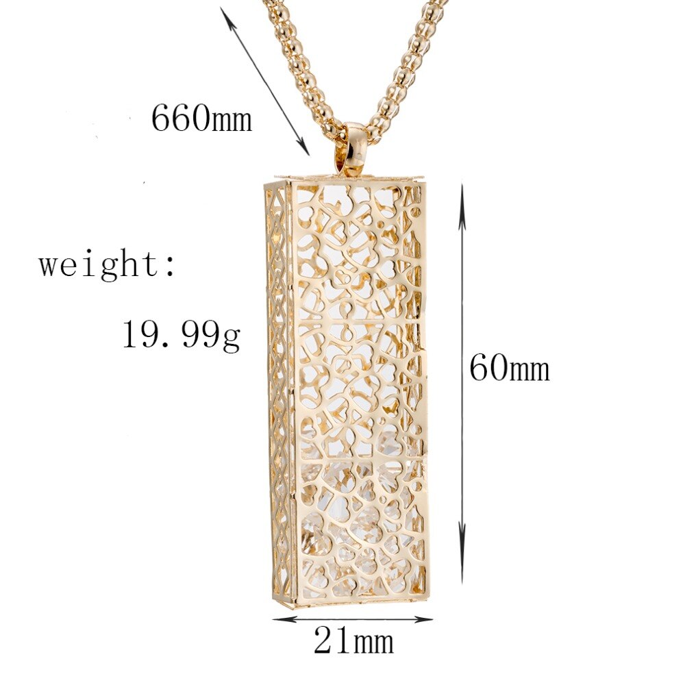 Charmant Hollow Rechthoek Column Vrouwen Hanger Ketting Gold Metal Zirkoon Kralen Hangers Ketting Kostuum Sieraden
