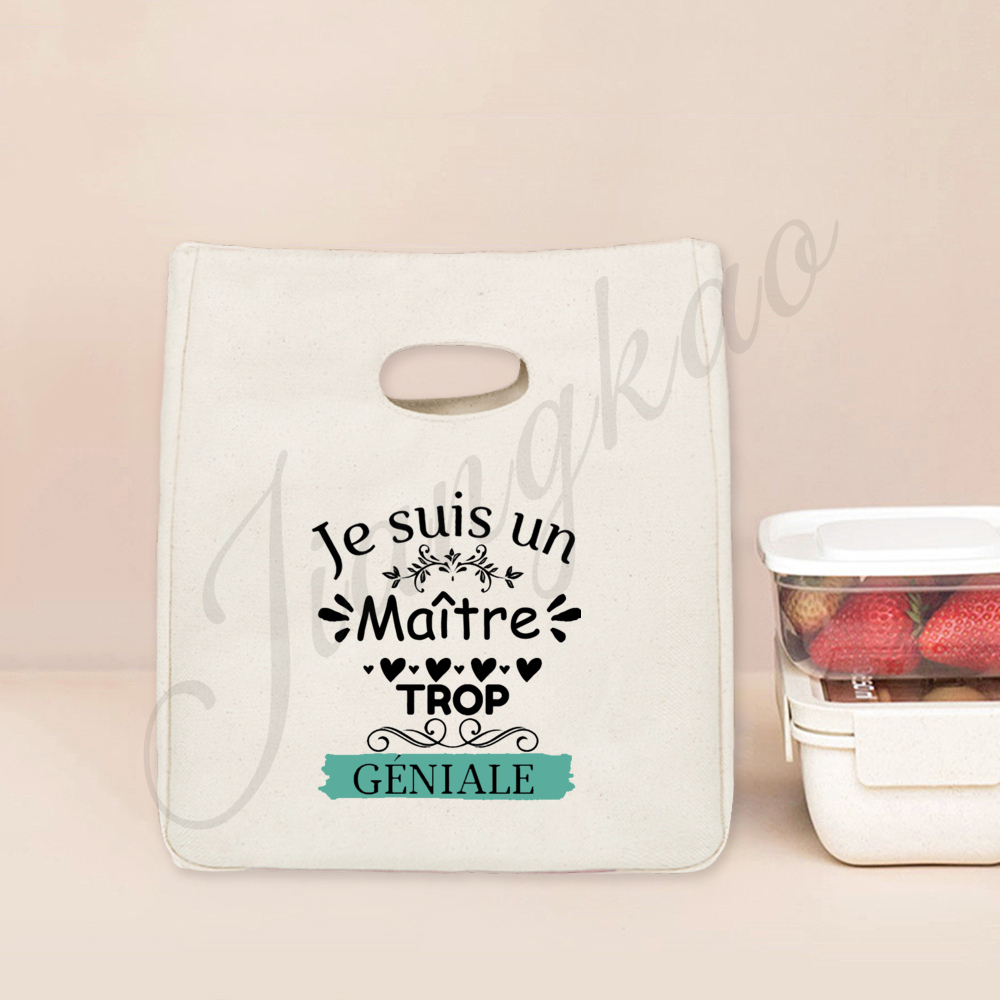 Merci Maitresse Maitre French Printed Lunch Bag Insulated Cooler Bento Tote Thermal Food Bags Teacher's Day for Teachers