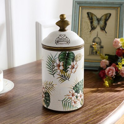 Tarros de cerámica Vintage para cocina, tarros de almacenamiento Retro, lata para té, dulces, azúcar, organizador de ollas pintadas, latas de cocina: A