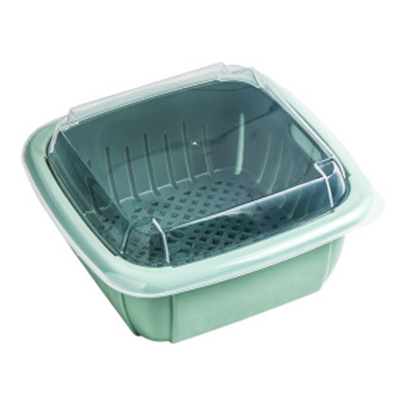 Green Multifunctional Refrigerator Sealed Drain Fresh-Keeping Box Double-Layer Fruit and Vegetable Basket
