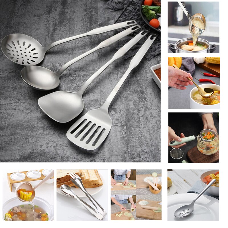 Kitchen Utensils Long Handle Cooking Tool Kitchen Stainless Steel Gadget Soup Ladle /Colander Spoon/ Shovel /Spatula Turner