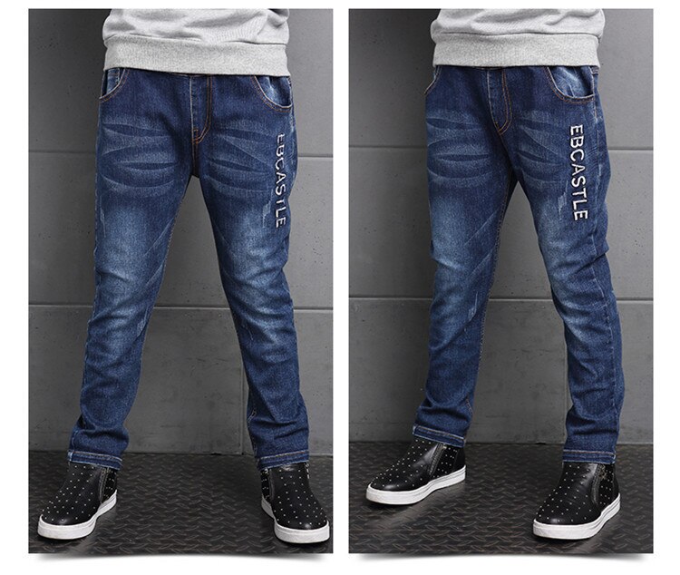 Crianças meninos jeans roupas de bebê calças clássicas crianças denim roupas casuais bowboy calças compridas bordado padrão de cabeça de tigre