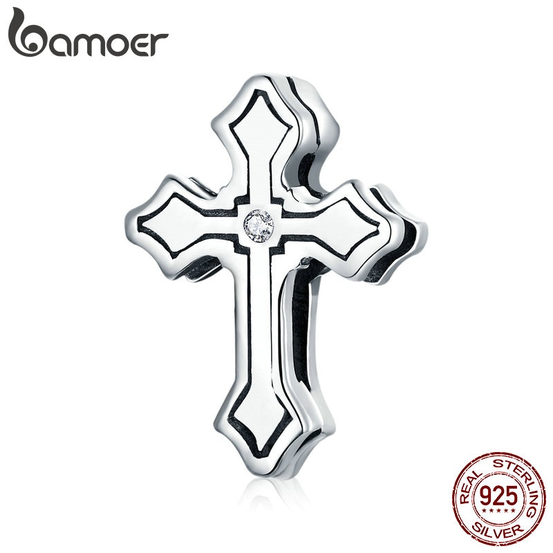 Abalorio de Clip de Cruz Retro bamoer para pulsera Reflexion, abalorios de plata de ley 925 aptos para reflexión, Pulsera Original DIY SCX116