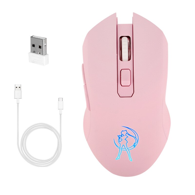 Women Pink Wireless Mouse 2.4Ghz 1600 DPI Mouse Mute Key USB Rechargeable Power Saver Girl Mice: Pink