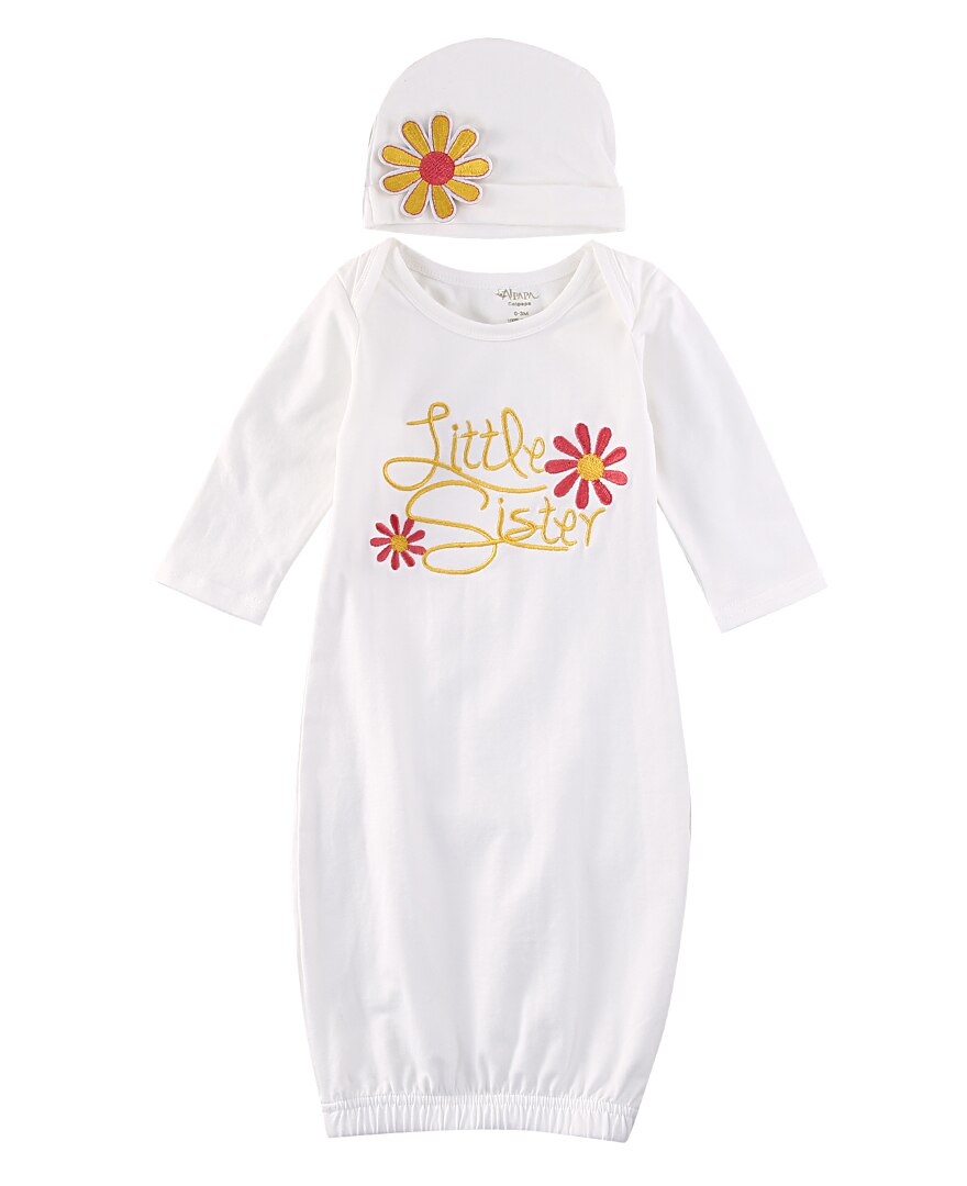 Katoen Bloem Zusje Baby Meisje Kleding Coming Home Rompertjes outfit Baby Kleding Hoed Leuke 2 stuks Set: PINK6M
