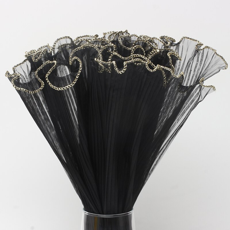 25cm*5yard Spray Yarn Flower Packaging Wave Gauze Lace Gauze Flower Shop Bouquet Floral Flower Packaging Material Net: Black-Gold