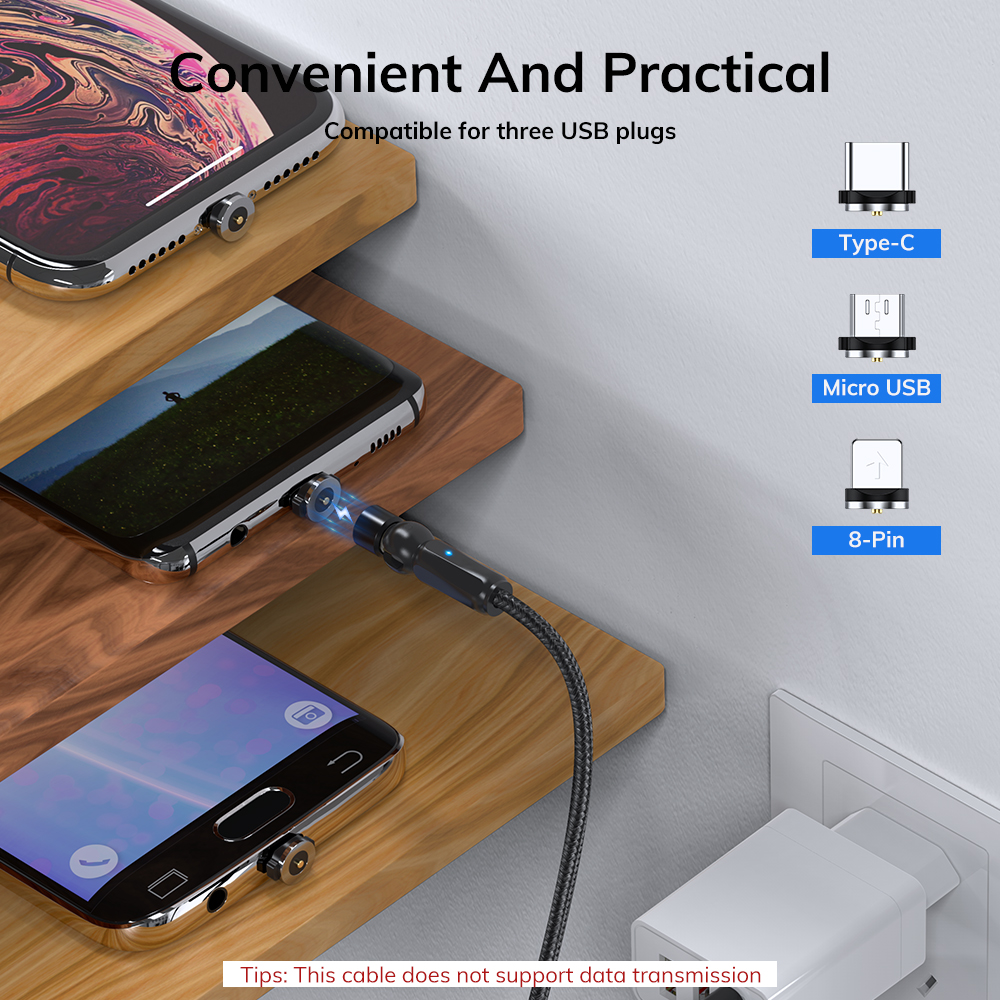 TOPK AM70 Stopień Obrót Magnetyczny Kabel Ładowania Szybkie Ładowanie Typ C Kabel Magnes Micro USB C Przewód Ładowania Telefon Komórkowy Przewód USB