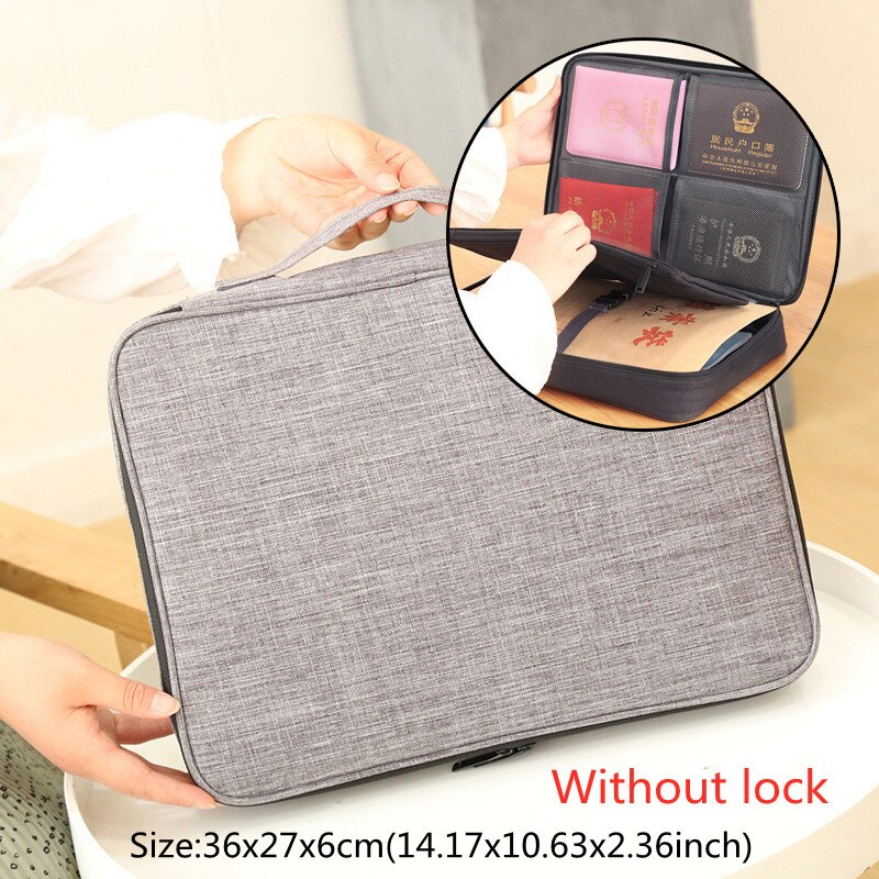 Multifunction Document Bag Business Certificate File Organizer Briefcases Household Deed Paperwork Storage Pouch Accessories: Gray A