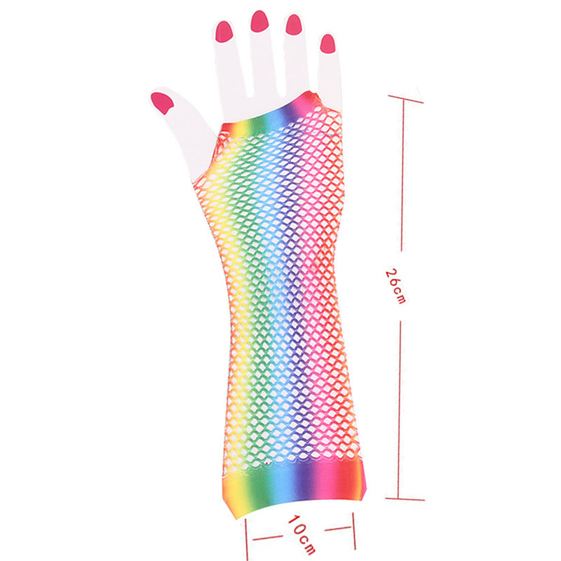 1 paar Regenbogen Farbe Damen sexy Gittergewebe Netz Fischnetz Handschuhe Frauen Aushöhlen Löcher Finger Handschuhe Dame Disko tanzen Kostüm handschuh