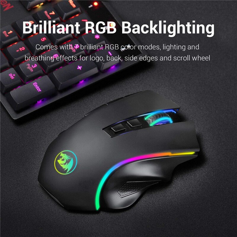 Redragon M602KS Wireless Gaming Mouse LED RGB Backlit MMO 8 Programmable Buttons Mouse Macro Recording Side Buttons For Windows