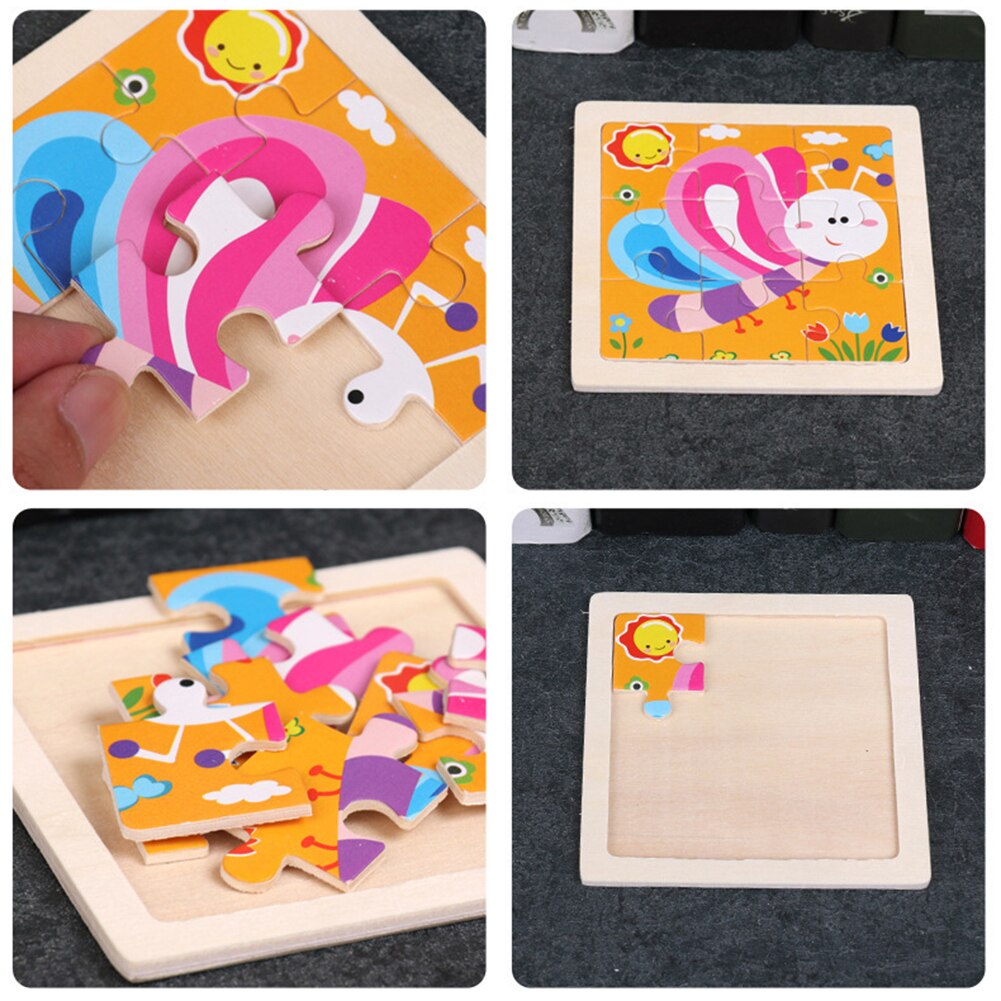 9Pcs di Sicurezza In Legno Animali Del Fumetto Del Modello Per Bambini FAI DA TE Del Campione di Puzzle di Puzzle Del Giocattolo di Apprendimento Istruzione Pannello Set