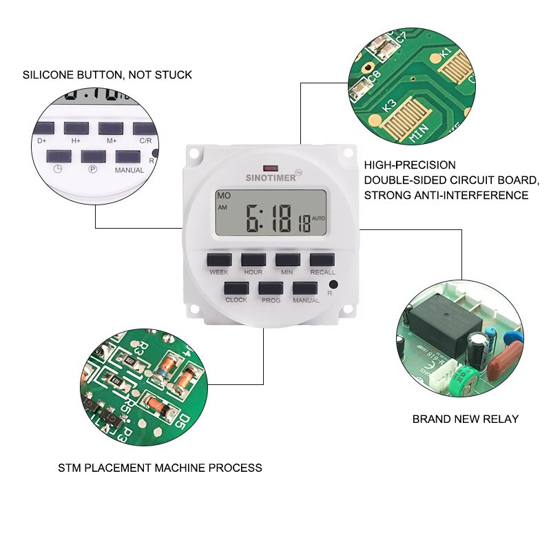 1.6 Inch Digital 220V 230V AC Programmable Timer Switch Listed Relay Inside And Countdown Time Function Time relay реле времени