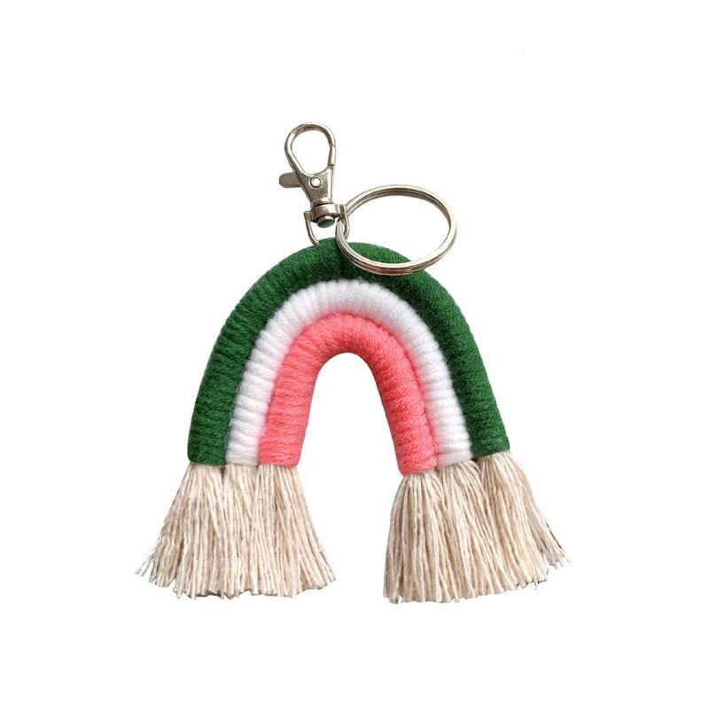 Weben Regenbogen Schlüsselanhänger Boho schlüssel Halfter Schlüsselring Macrame Tasche Charme Auto Hängen 19QB: 11